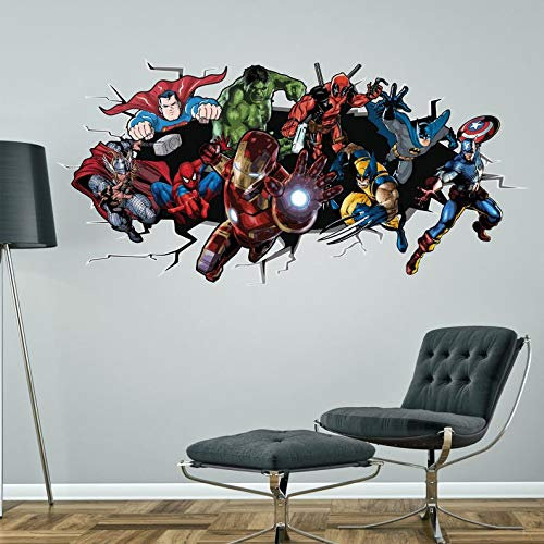 Wandtattoo, Superhelden, 3D, Spiderman, Hulk, Batman, Captain America, Deadpool, Ironman, Wolverine, ThorMarvel, Größe M, 100 x 48 cm