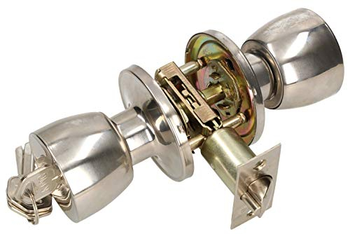 KOTARBAU Pomo de puerta con cerradura de metal, pomo giratorio de cilindro, redondo, con 3 llaves, roseta, cerradura de mortaja (cromo)