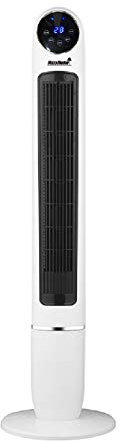 MaxxHome Ventilador de Torre para Dormitorio con Control Remoto - Ventilador de pie Largo de 123 cm Para Habitación, Hogar y Oficina - 50W Blanco y Negro, Ventiladores Enfriamiento y Sueño con 3 Modos