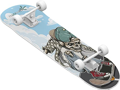 Muuwmi Skateboard Skull – ABEC 5 - Ahornholz 9-lagig - rutschfest - Board Deck 79x20 cm - PU-Rollen 50x30 mm
