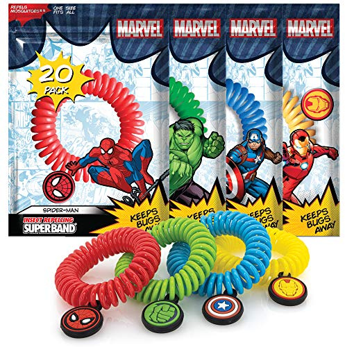 SUPERBAND Premium Marvel Mosquito Repellent Bracelet (20 Pack) - for Kids & Adults - Insect & Bug Repellent Band - DEET Free & Waterproof - Individually Wrapped - One Size Fits All