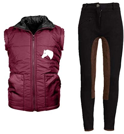 MS-Trachten Reitset Kinder Reitweste Mia Maroon mit Reitleggings Schwarz (146/152)
