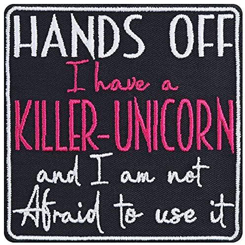 KILLER UNICORN Aufnäher Einhorn Aufbügler Unicorn Patch/Bügelbilder lustige Sticker zum annähen | Geschenk für Einhornfans Applikation für Jacke/Tasche/Jeans/Rucksack | 90x90mm