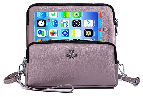 Echtleder-Touchscreen-Handytasche, Handgelenktasche, Geldbörse für Damen und Mädchen, L3 - Lavendel, Crossbody Bag