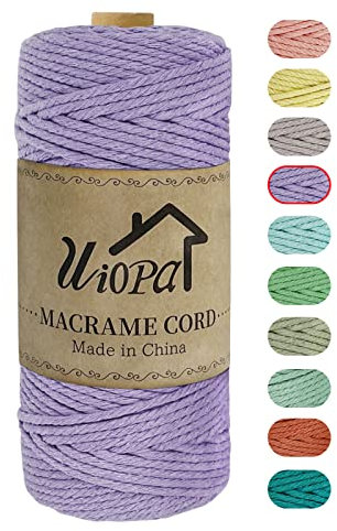 Uiopa Corda Macrame 3mm x 100m, Macramè Filo Natural Cotone, Spago Colorato Corda per Uncinetto, Arazzo da Parete, Appendiabiti per Piante, Decorazione di Natale Festa (Viola chiaro)