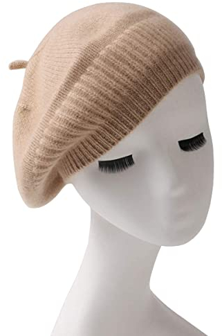 Damen Strickmütze Baskenmütze, 100% Kaschmir Einfarbig Beanie Mütze/Barette, Warme Strick Winterhüte Herbst Kappe Klassische Baskenmützen, Geschenk für Weihnachten/Neujahr Camel