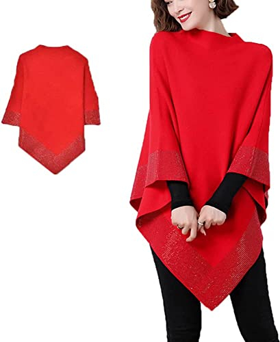 Glänzender Damen-Wollschal, Retro-Strickjacke, Fledermausärmel, rot, 42