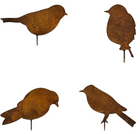 SVUPUE Rost Vögel, Rost Deko, 4 Edelrost Vögel mit Schraube, Draußen Herbstdeko Outdoor,Geeignet für Garten, Innendekoration