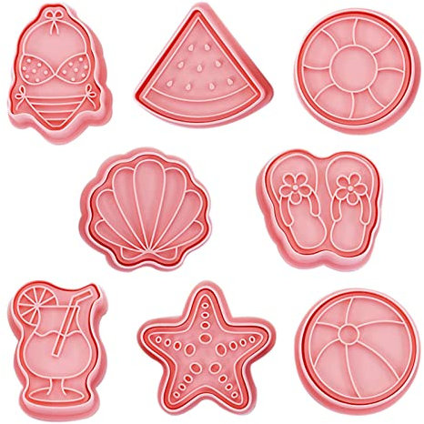 Fowybe Set di stampi per Fondente Summer Beach, Stampi per Biscotti per Vacanze estive in Spiaggia, tagliabiscotti Stampati per Vacanze al Mare, Accessori da Cucina Utensili da Forno per stampi