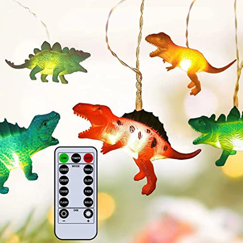 YATOSEEN LED Dinosaurier Lichterkette, 2M 10LED Dino Lampe mit Fernbedienung, Batteriebetriebene Dino Lichter für Outdoor Innen Kinderzimmer Dekoration