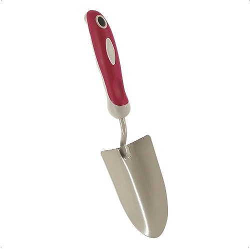 Blumenkelle Rot - 34 cm Handschaufel aus Stahl & Kunststoffgriff | Blumenschaufel mit gummiertem Griff und Aufhängeloch, Klinge 13,5x8 cm, ideal für Jungpflanzen und Gartenarbeit