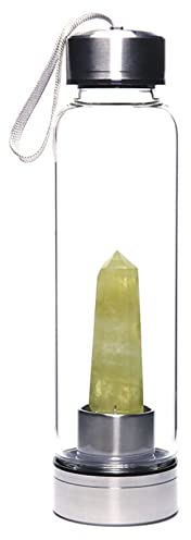 BiiKoon Healing Crystal Water Bottle 550Ml Natural Quartz Column Sports Cup Gemstones Gravel Glass Water Bottle with Energy Crystal Gravel & Protective Sleeve (Color : Citrine, Size : 550ml)