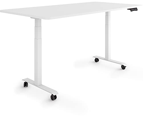 ESMART Germany EZX-132WW 160x80cm Weiß Ergonomischer Steh-Sitz-Schreibtisch auf Rollen Stufenlos elektrisch höhenverstellbar 65,5-130,5 cm 3 x Memory Aktivitätserinnerung