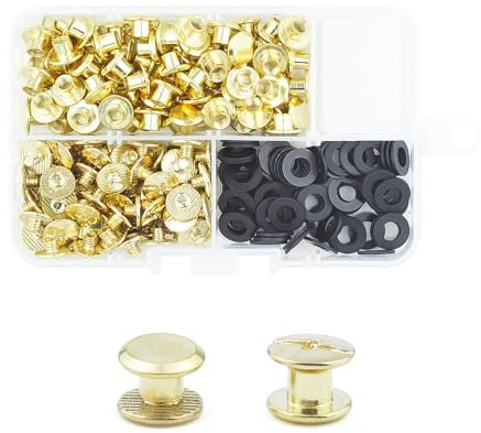 MABAHON 80 Set di viti di rilegatura Chicago Chiodo Rivetto Chicago Pulsante Metallo Rivetti di ricambio di riparazione per fai da te in pelle decorazione rilegatura M5x4mm Oro