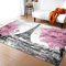 Mateju Teppich Schlafzimmer Wohnzimmer Teppich 3D Eiffelturm Dekoration Waschbarer Flanell Teppiche Balkon Terrasse Küchenteppich Bodenmatte Fußmatte (100x120cm,grau rosa)