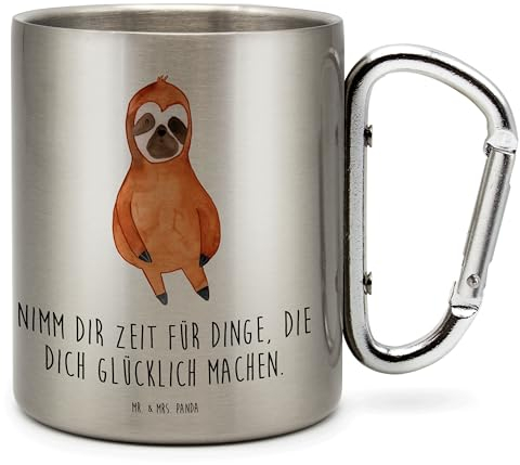Mr. & Mrs. Panda Tasse Faultier Zufrieden - Geschenk, Faultier Deko, Pause, happy, Thermobecher Edelstahl, Leichter Edelstahlbecher, Faultier