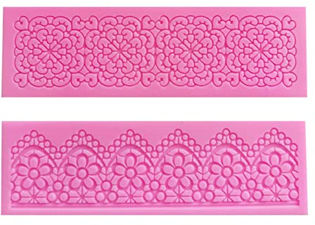 2 Pcs Lace Border Molds Retro Flower Pattern Fondant Lace Moulds Easy Demoulding Silicone Lace Moulds for Cake Decorating Chocolate Fondant DIY