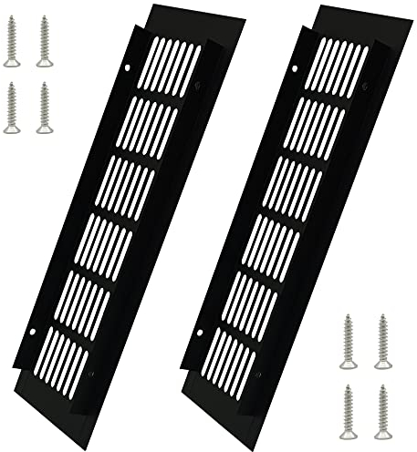 KtbeYTi 2 Pcs Black Air Vents Grille Cover, with Screw Aluminum Alloy Vent Cover Kitchen Plinth Ventilation, for Bathroom, Cupboard Ventilation 300 x 80mm