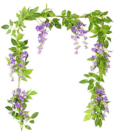 SAMEZA 180 cm Gefälschte Efeu-Glyzinien-Blumen-künstliche Pflanzen-Ranken-Girlande für Zimmer-Garten-Dekorationen-Hochzeits-Bogen-Baby-Dusche-Blumendekor, lila Glyzinien