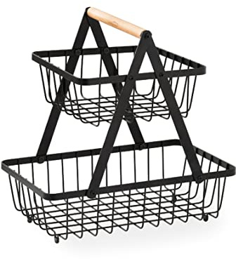 Lacor 61124 - Frutero Dual SQ, Frutero de Doble Altura, Versátil | En madera natural, para un uso práctico y profesional en cocina; ideal para cocina profesional y uso diario en casa