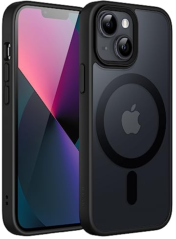 JETech Magnetisch Hülle für iPhone 13 Mini 5,4 Zoll Kompatibel mit MagSafe, Durchscheinende Matt Handyhülle Rückseite Dünn Stoßfest Schutzhülle (Schwarz)