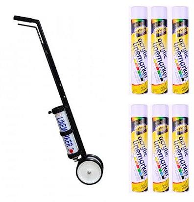 Floor White Line Marker Spray Paint X6 aerosols & 1x Premium 2 Wheel Line Marker Spray Paint Applicator.For Schools, Sports Surfaces, Industrial marking,Safety Marking (6x White & 1x 2Wheel)