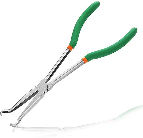 LEONTOOL 11 Inch Long Reach Hose Grip Pliers Spark Plug Removal Pliers Offset Spark Boot Removal Pliers Long Reach Ring Nose Pliers with Serrated Jaws Circle Pliers for Car, 1/2-Inch Diameter