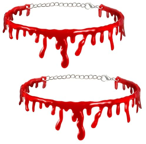 KARELLS Halloween Blut Halskette,Unheimlich Blut Halskette,Vampir Blut Tropfen Choker,Rot Blutige Kette Horror für Halloween Kostüm Blutig Narbe Halsketten,Karneval,Party,Cosplay,2 Stück