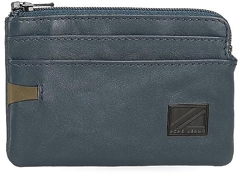 Pepe Jeans Marshal Portefeuilles et Porte-Monnaie en Cuir de Vachette Noir, Marron, Bleu et Gris, Bleu, Talla única, Porte-Monnaie