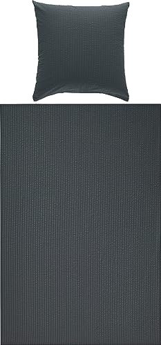 Erwin Müller Seersucker Bettwäsche Uni Rosenheim mit Hotelverschluss anthrazit Größe 80x80 cm / 135x200 cm - für die warme Jahreszeit, bügelfrei, atmungsaktiv