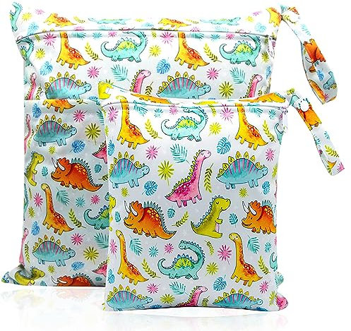 Loscarol 2 Stück Wetbag Kindergarten Groß, Nasstasche Wet Bag Windeltasche Klein, Nassbeutel Kindergarten Personalisiert for Baby Stoffwindeln (Handgemalt)