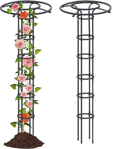 HSRG 82.7inch Decorative Vertical Metal Umbrella Trellis, Garden Obelisk Trellis, Plant Support Pile Stand Flower Support, for Climbing Plants, for Vines, Tomatoes, Peas & Other Live Plants, 210cm