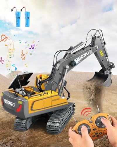 Trulloyoo Ferngesteuertes Auto ab 3 Jahre, Bagger Spielzeug für Kinder, Sand Fahrzeuge Metall Ferngesteuert Kinderspielzeug mit 680° Drehung Licht Sound Geschenke für Jungen ab 4 5 6 7 8 9 10 11