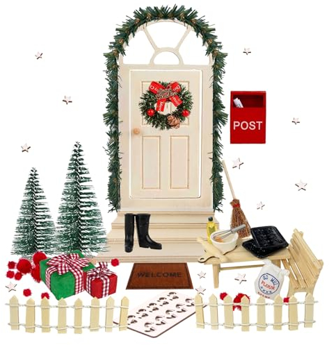 RISAKOGO Wichteltür Zubehör Weihnachten,Wichteltür Set Miniatur Wichtel Zubehör Backset - Zauberhafte Wichteltür Komplettset für Weihnachten, DIY Geschenk für Kinder