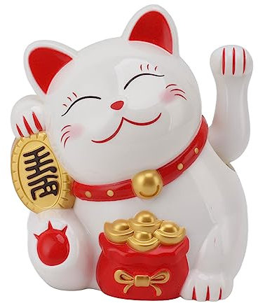 Chat Porte-Bonheur Japonais de 14 Cm, Fonctionnant à Piles avec Bras ondulé, Décoration Chinoise Feng Shui Maneki Neko pour l'argent de la Fortune et la Bonne Chance, pour