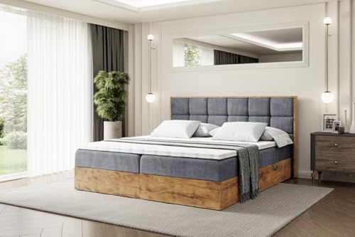 ALTDECOR Boxspringbett mit H4-Matratze Lolli 2-160x200 - Dunkelgrau | Lattenrost, Topper, Boxspringbett mit Bettkasten, Bett mit Stauraum, Doppelbett, Polsterbett