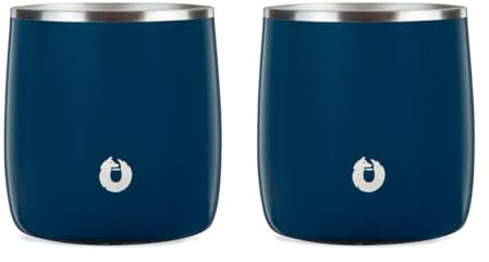 SNOWFOX Premium Vacuum Insulated Stainless Steel Whiskey Rocks Glass - Set of 2 - Old Fashioned, Whiskey, Lowball Glasses - Elegant Home Bartending - Beverages & Cocktails Stay Cold, Navy
