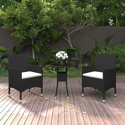 Homgoday Set da pranzo da giardino 3 pezzi rattan sintetico nero, sedia tavolo cucina esterno terrazza patio balcone mobili tipo 7