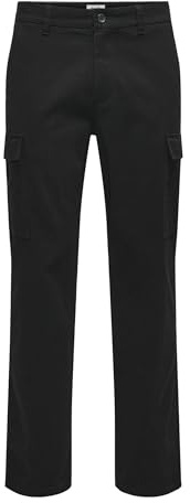 ONLY & SONS Herren Onsnicky Straight 0241 Pant Noos Cargohose, Schwarz, 30W / 30L EU