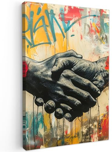 MuchoWow© Impression sur Toile Decoration Murale Peinture 60x90 cm Tableaux Decoratifs Muraux Décoration Chambre Graffiti - Roses - Mains - Street art - Banksy