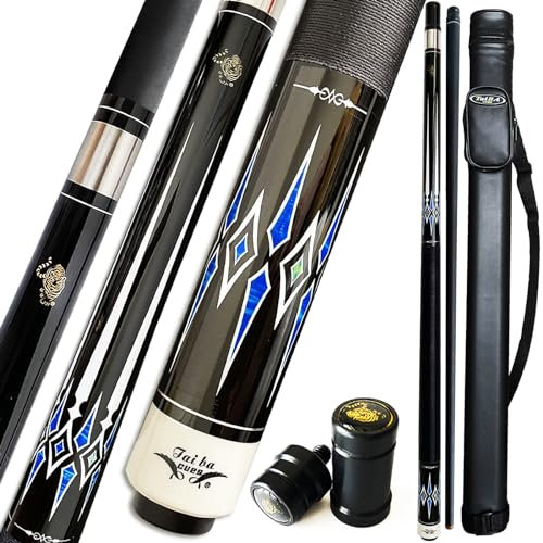 TaiBA Palo de billar de 2 piezas con funda 1 x 1, punta de 13 mm, 58 pulgadas, palo de billar profesional de madera dura de arce canadiense de 19 a 20 onzas (seleccionable), azul, negro, rojo, gris,