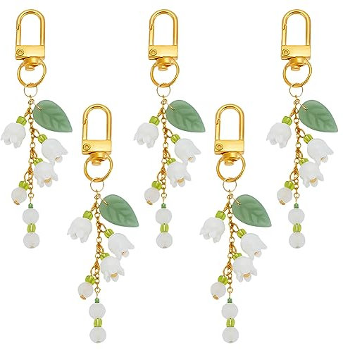 DELORIGIN 4 porte Clés Muguet Porte Clés à Breloques en Verre avec Fermoirs Pivotants pour la Maison D'Été Clés de Voiture Sac Pendentifs D'Appareil Photo Décor