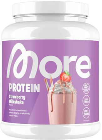 MORE Protein, Strawberry Milkshake, 600 g, Mix aus Whey Konzentrat und Casein ideal zum Muskelaufbau und -erhalt, mit Laktase - made in Germany