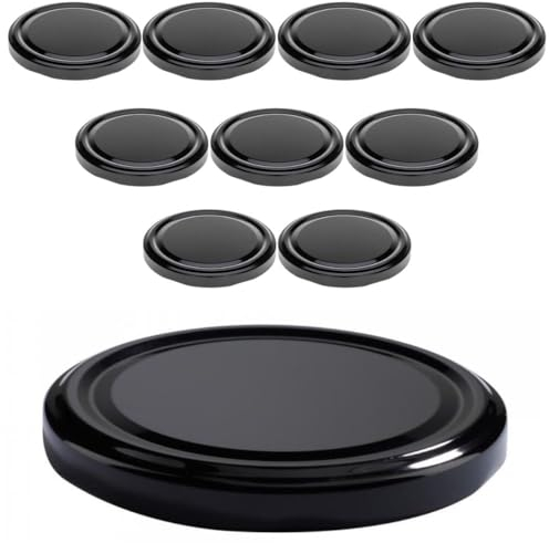 mikken 10 Deckel TO 82/8,5 cm für Marmeladengläser Twist-Off Ersatzdeckel Schraubdeckel für Sturzgläser und Einmachgläser schwarz