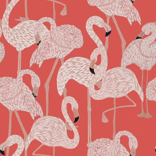 VEELIKE Papier peint rose pastèque flamant rose à décoller et à coller, papier peint mural amovible pour chambre à coucher, chambre d'enfant, 45 x 300 cm, papier contact rose pour murs, armoires,
