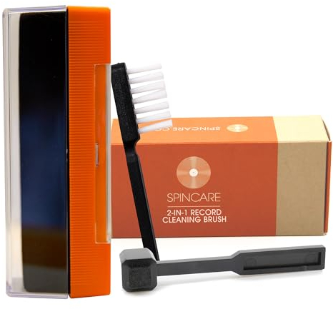 Brosse Vinyle & Nettoyeur de Stylus | Kit Nettoyage Vinyle 2 en 1 SPINCARE | Coussin Velours Doux | Brosse Stylus Fibre de Carbone | Couvercle Protecteur | Kit de nettoyage antistatique compact 2 en 1