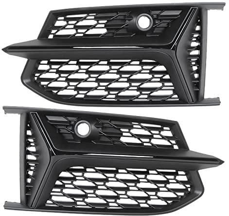 Chrom/Schwarz RS6-Stil Auto-Nebelscheinwerfer-Kühlergrill-Abdeckung, kompatibel for Audi A6 C8 S6 2019 2020 HONEYCOMB HEX Nebelscheinwerfergrill(Glossy Black)
