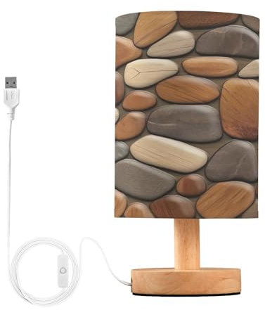 Waassud Lampe de table en galet marron - Lampes de bureau - Essentiels pour dortoir - Décoration de chambre de fille - Lampes de table à côté pour tables de nuit avec abat-jour en tissu mat