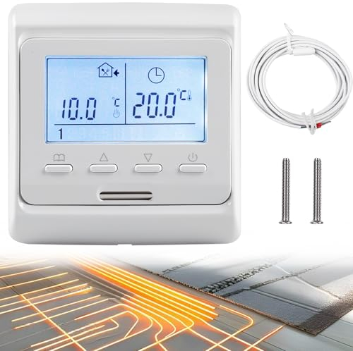 E51 LCD Digital Wöchentliches Programmier Thermostat,230VAC 3A Digital Aufputz Thermostat Raumregler inkl. Bodensensor Smart Thermostate Raumthermostat Programmierbar für Elektrische Fußbodenheizung