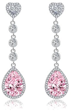 TOFBS Orecchini Pendenti Cuore Goccia Cristallo Zirconia Cubica Brillante Argento Eleganti Lusso Cerimonia Matrimonio Sposa
